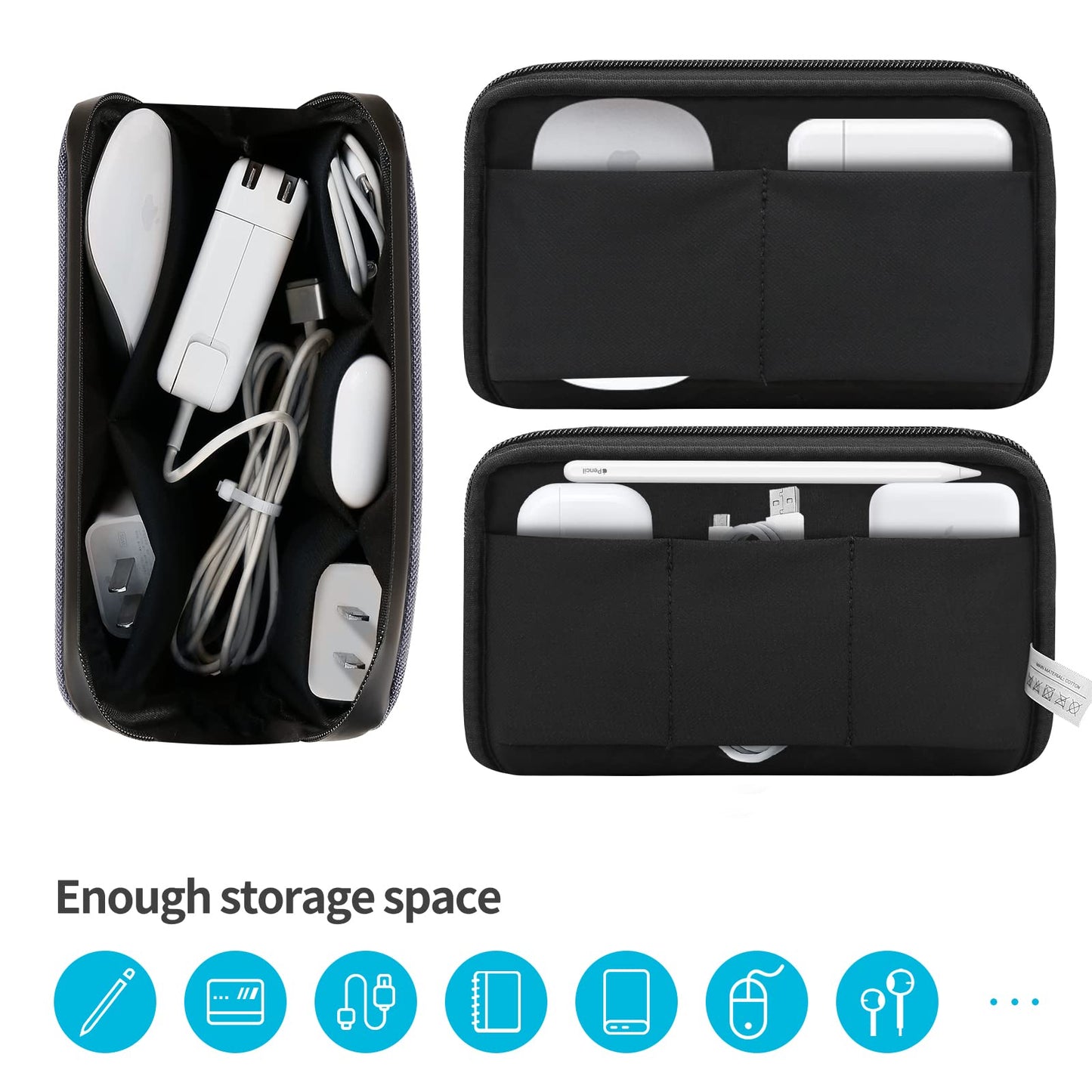 Electronic Organizer Travel Case – Waterproof Cable Bag for Cord, Charger, Hard Disk, Power Bank – Small Tech Storage for Travel, Backpack, Business Trip, Airplane (Blue)