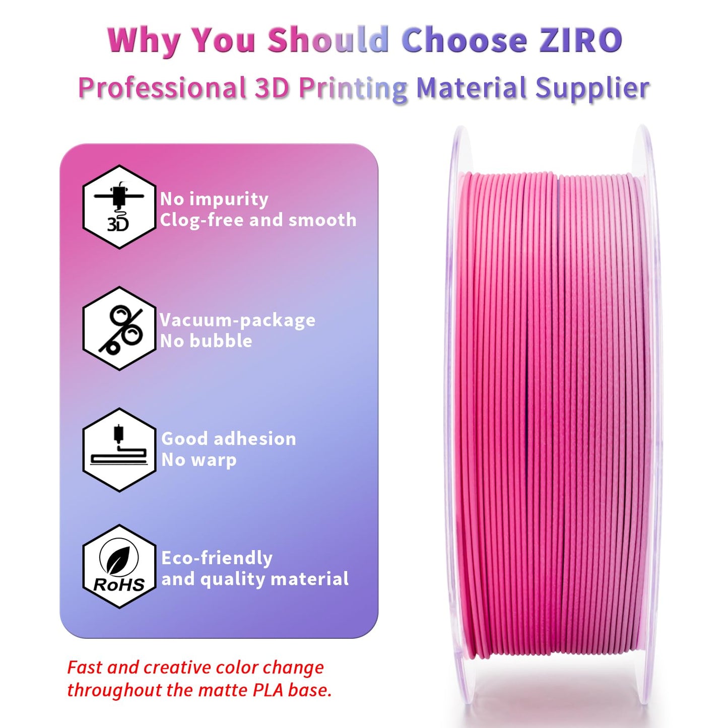ZIRO Matte Gradient PLA Filament 1.75mm, Matte Multicolor 3D Printer Filament, Fit Most FDM 3D Printers, Dimensional Accuracy +/-0.03mm, 1KG Spool, Dreamy Dusk