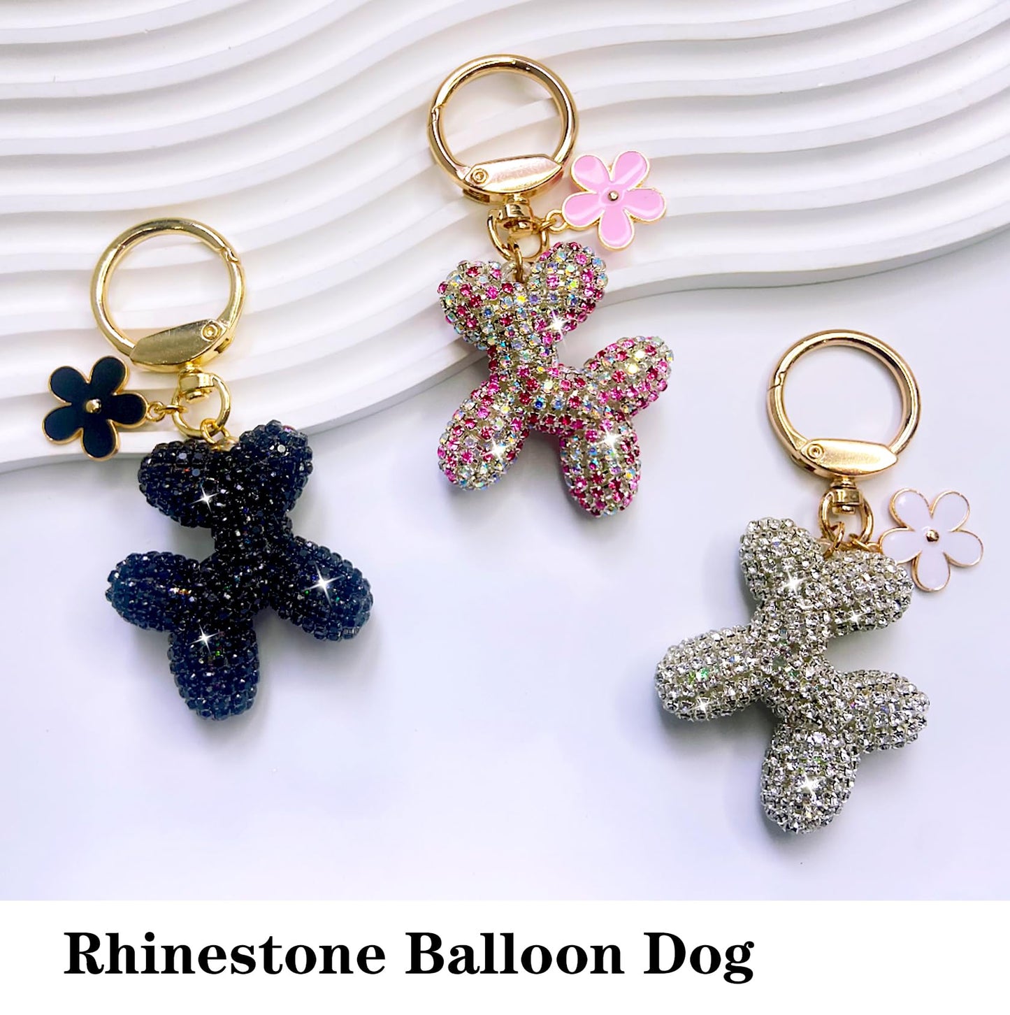 Black Rhinestone Balloon Dog Keychain for Women,Cute Bling Purse Charm,Girls Key Chains for Car Keys Handbag Purse Accessories,Black Keychain Cute
