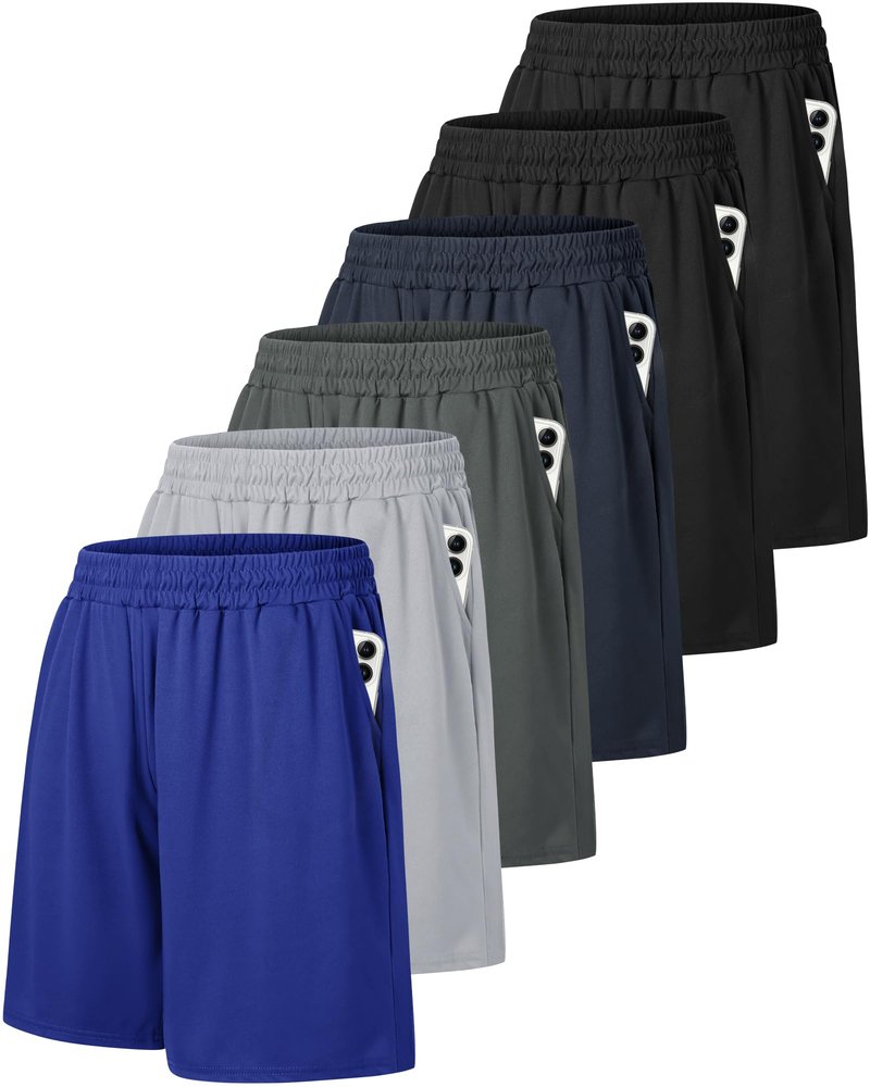 Barjneel 6 Pack Men's Athletic Shorts - Workout Gym Basketball Quick Dry Black Mens Shorts with Pockets for Casual Running
