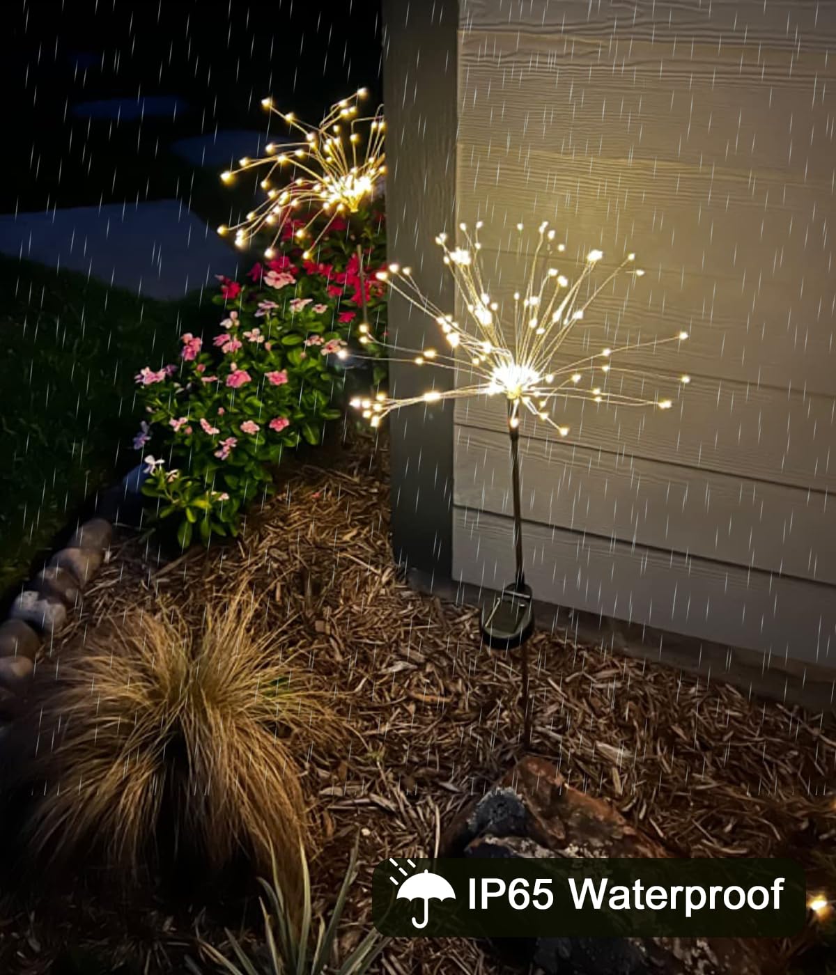 Joysing Firework Solar Lights Outdoor Garden 2 Pack 120 LED Solar Firework Light, 8 Modes Garden Lights Waterproof Starburst Light for Lawn Patio Pathway Decorative - Warm White