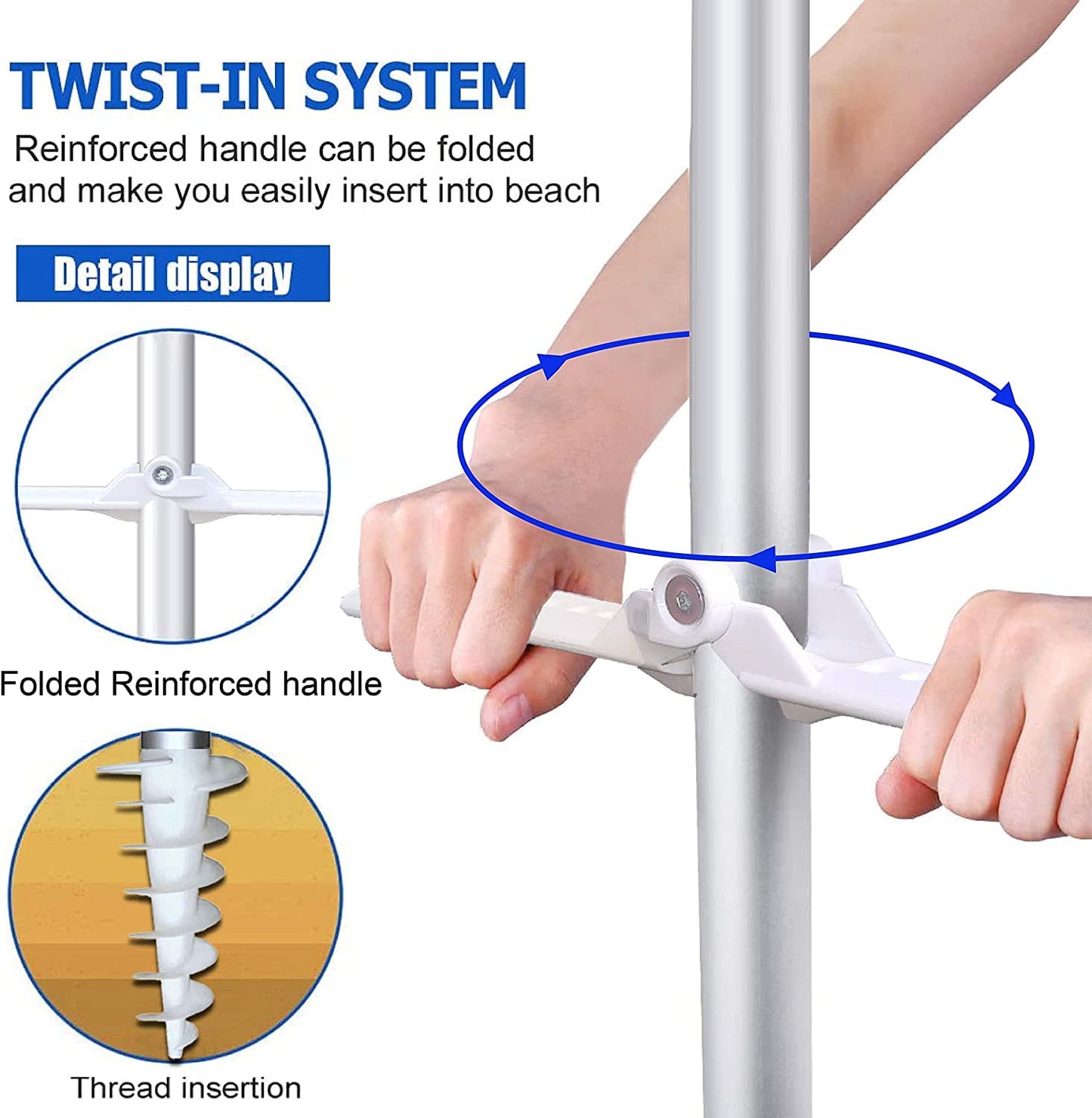 AMMSUN 6ft Folded Portable Travel Beach Umbrella with Sand Anchor Tilt Air vent UPF 50+UV Protection Fit In Suitcase Compact Foldable Telescopic umbrellas for Patio Garden Beach Pool Blue