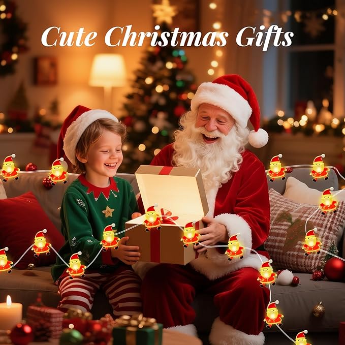 Aogist Christmas Santa String Lights, 16ft 50 LED Battery Powered Santa Claus Decoration Lights for Indoor Outdoot Party Festival Christmas Decorative