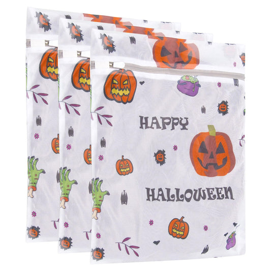 3Pcs Halloween Durable Mesh Laundry Bag, Durable Laundry Bags with Premium Zipper for Indoor Home Decor (Halloween 02)