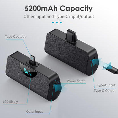 Mini Portable Charger USB-C Power Bank 5200mAh,Ultra Compact LCD Display Battery Pack Backup Charger Compatible with iPhone 17/17 Air/17 Pro/17 Pro Max/16/16 Plus/16 Pro Max/15 Series,Samsung-Green