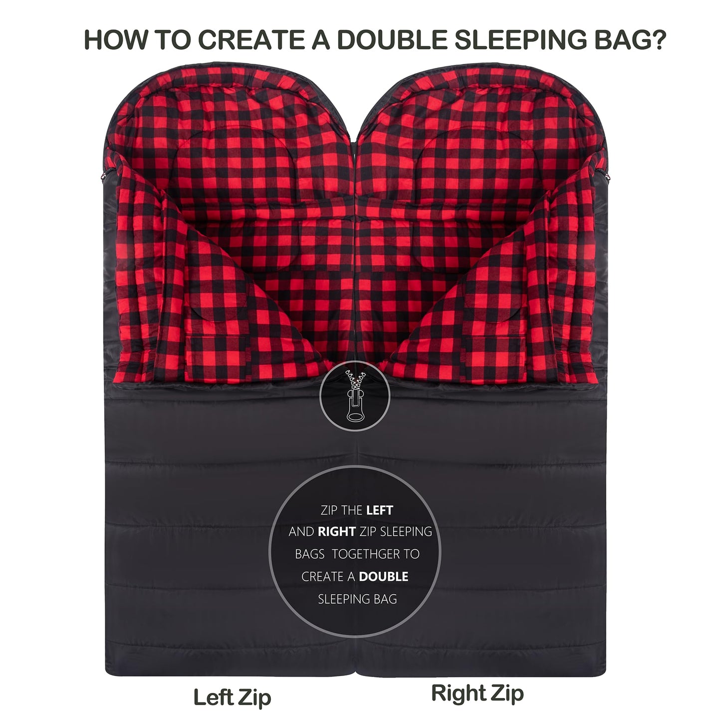 HiZYNICE Sleeping Bags for Adults Cold Weather Zero Degree Extra Large Sleeping Bag Adult Big and Tall Winter Camping XXL,Black Right Zip,90" x 39"