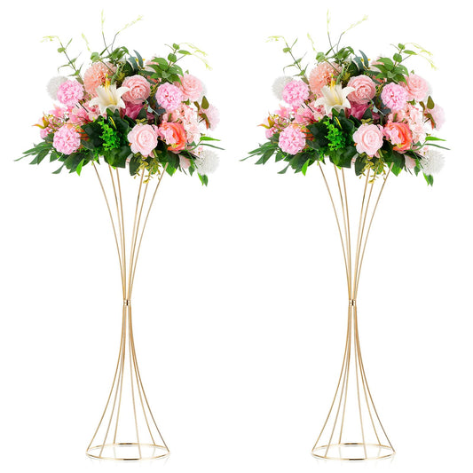 NUPTIO 2 Pcs Gold Vases for Centerpieces, 31.1in Tall Metal Trumpet Vase, Road Lead for Wedding Party Dinner Centerpiece, Flower Stand for Christmas Anniversary Birthday Home Decoration