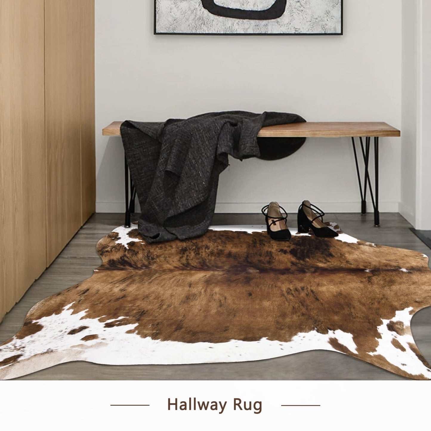 Pettop Luxury Faux Cowhide Rug 4.6x5.2 Feet - Western Cow Print Area Rugs for Living Room, Bedroom, Farmhouse - Premium Western Style Faux Fur Carpet, Non-Slip Animal Hide Throw Rugs (Caramel)