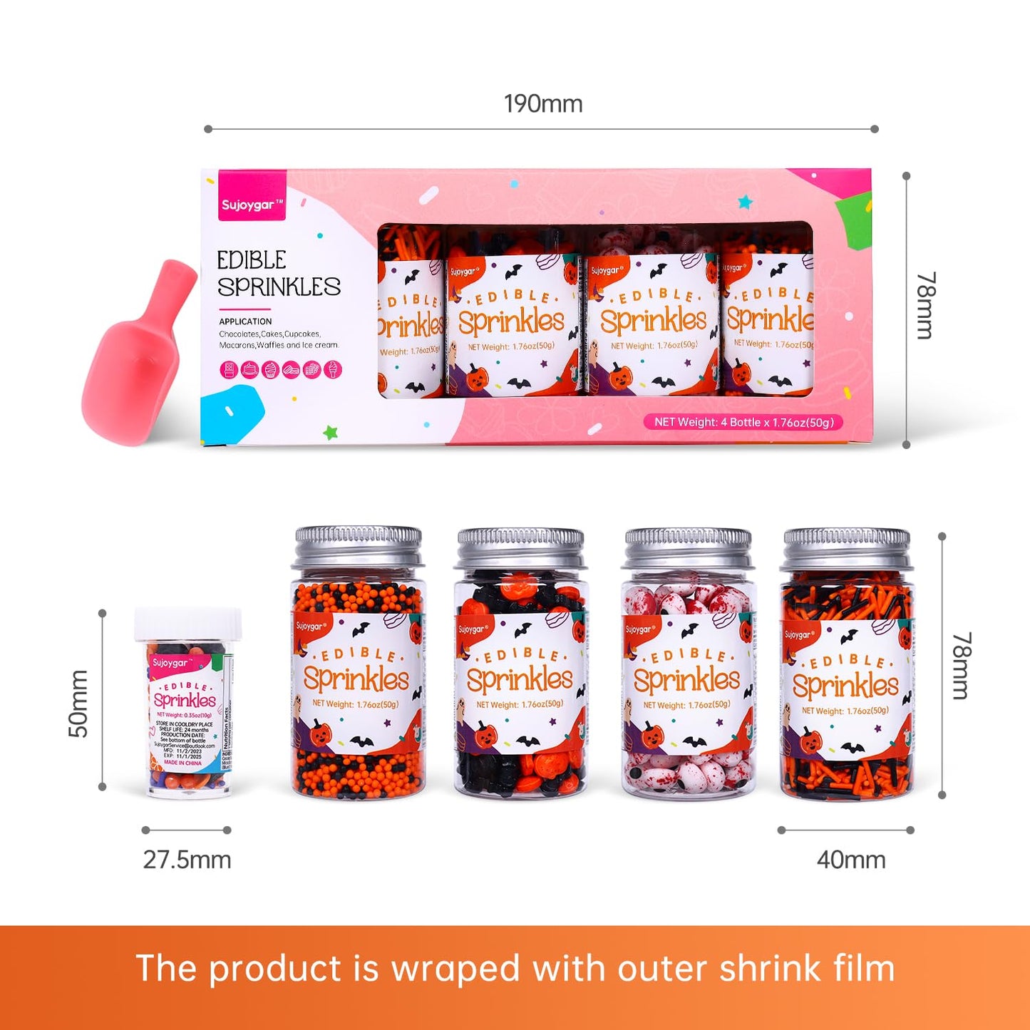 Halloween Sprinkles for Cake Decorating, Food Grade 50g/bottle, Jimmies Sprinkles, Pumpkin Sprinkles, Fancy Sprinkles for Cupcake Decorating, Baking, Toppers Cookies