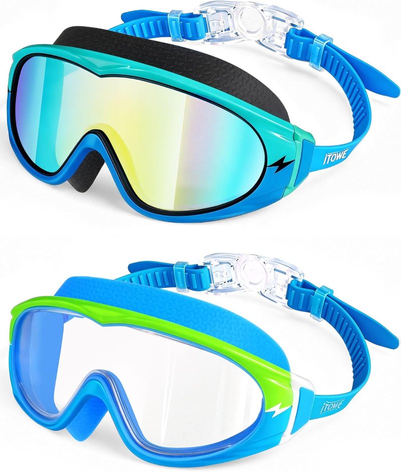 Wide View Swimming Goggles for Kids - Anti-Fog & UV Protection | 2 Pack, No Leak Design, Ages 5-15