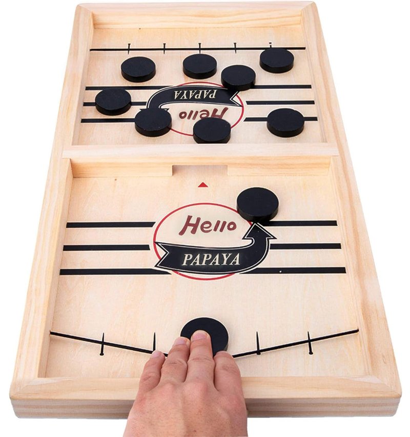 HELLO PAPAYA Fast Sling Puck Game - Test Your Speed and Accuracy with This Fast-Paced Wooden Air Hockey Desktop Battle Board Game - Guaranteed Fun Gifts for Family Night or Friends Party