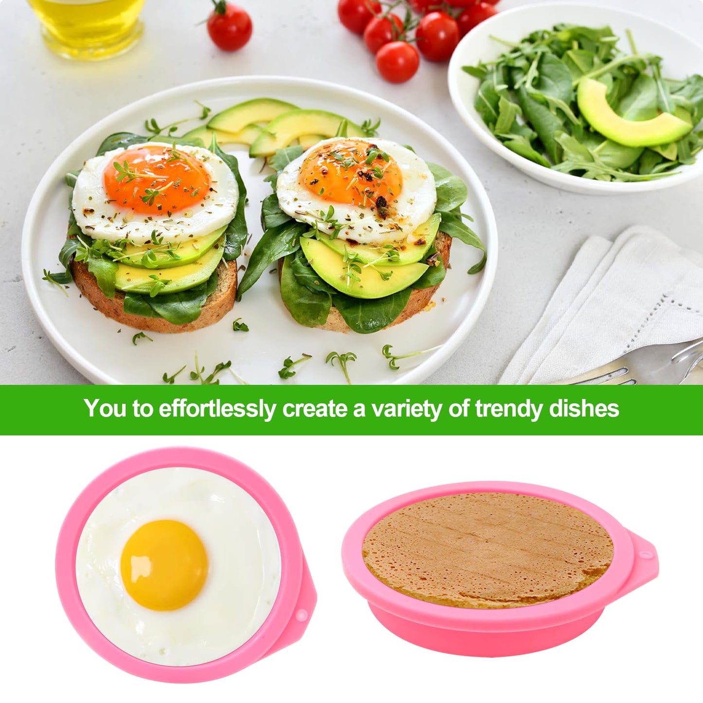 4 Pcs Air Fryer Egg Molds, Silicone Non-Stick Muffin & Toast Maker, Reusable Baking Cups Lids for Quick Cooking, Easy to Clean Air Fryer Accessories