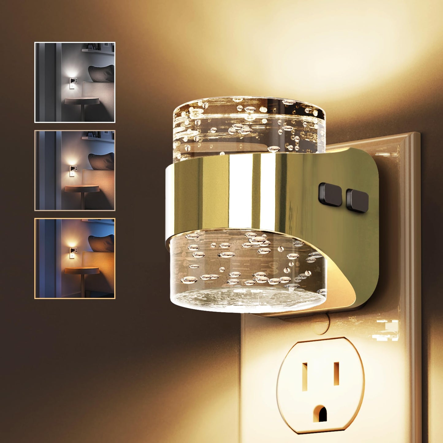 L LOHAS LED Night Light, Bubble Night Lights Plug into Wall,2 Pack 3000K/4000k/5000K Adjustable Color Temperature Night Light,Dimmable Nightlights with Dusk to Dawn Sensor for Rooms Bathroom Hallway