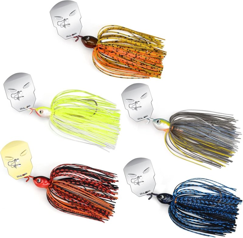 MadBite Bladed Jig Fishing Lures - Multi-Color Kits with Vibrating Action & Sharp Hooks | 3/8 oz & 1/2 oz Sizes, Includes Storage Box