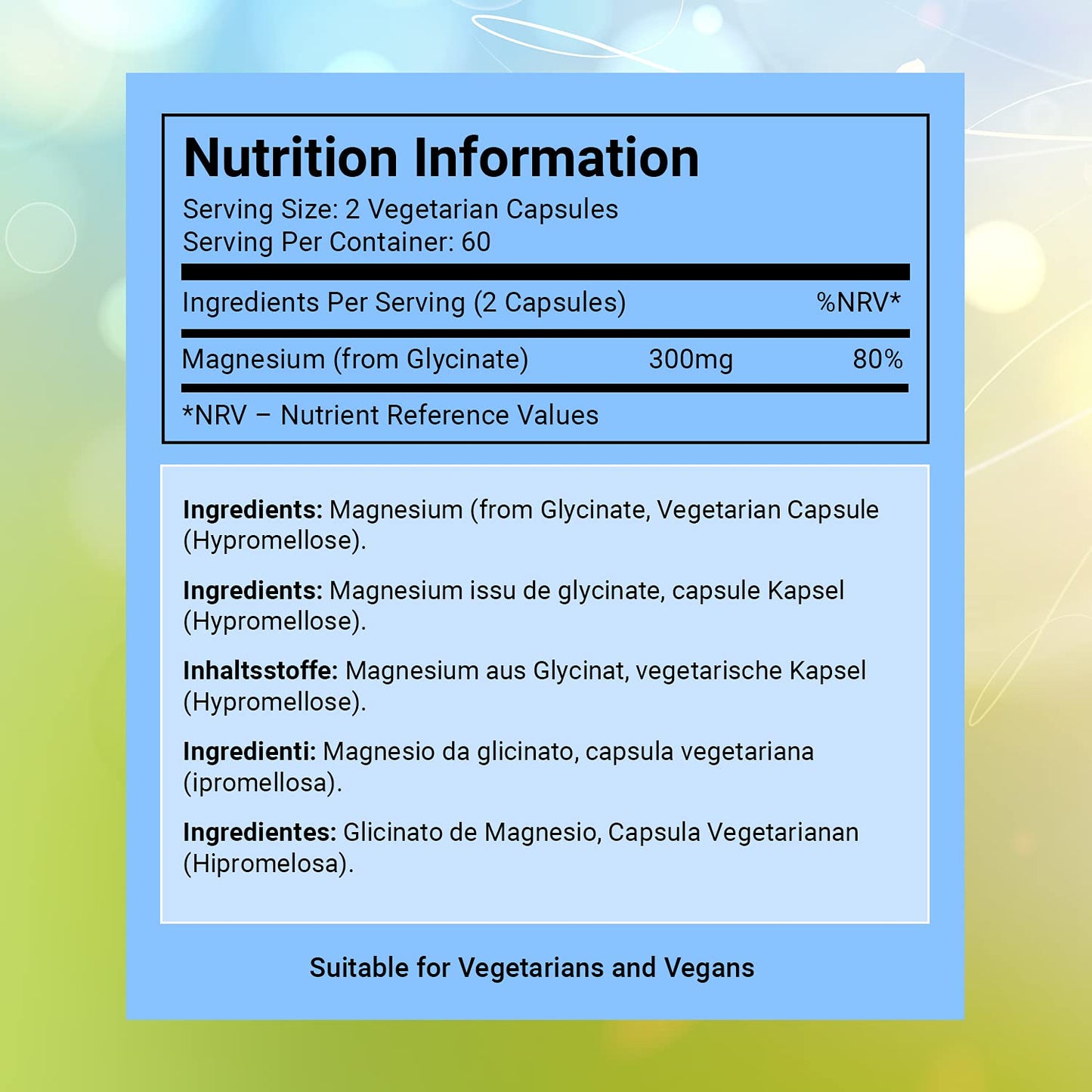 Magnesium Glycinate Capsules Provide 300 mg of Pure Elemental Magnesium Per Serving 120 Vegan Caps | Magnesium Supplement Non GMO, Dairy & Gluten Free