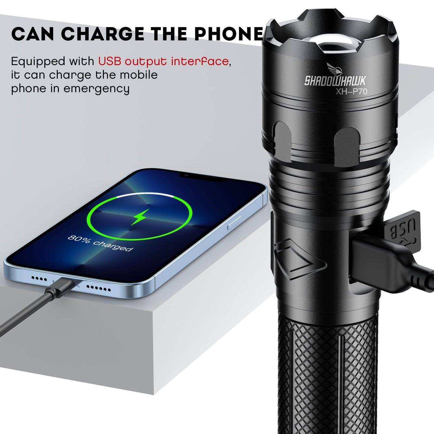 Shadowhawk Torches LED Super Bright, Rechargeable LED Torch P70 450000 Lumens Powerful Flashlight Rechargeable Battery Torch for Dog Walking Hiking Emergency Gift