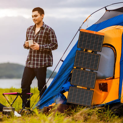 FlexSolar 40W Foldable Solar Panel Chargers 18W USB-A USB-C Portable Power Emergency ETFE Monocrystalline Small Panels IP67 Waterproof Camping Hiking Backpacking for Phones Power Banks Tablets