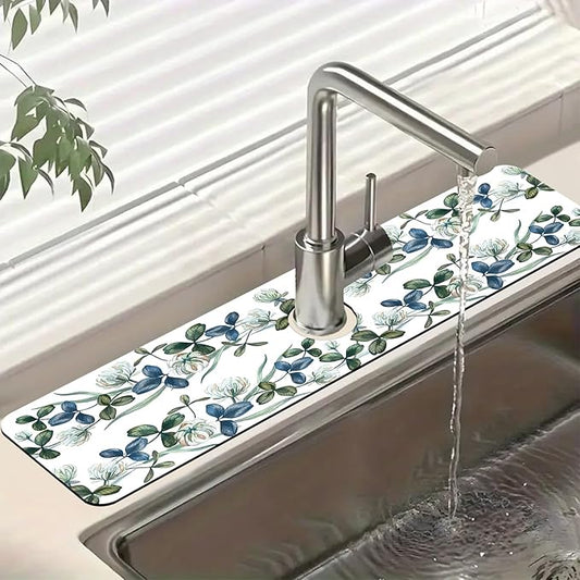 Watercolor Garland Flower Kitchen Sink Splash Guard Faucet Mat Clover Leaves