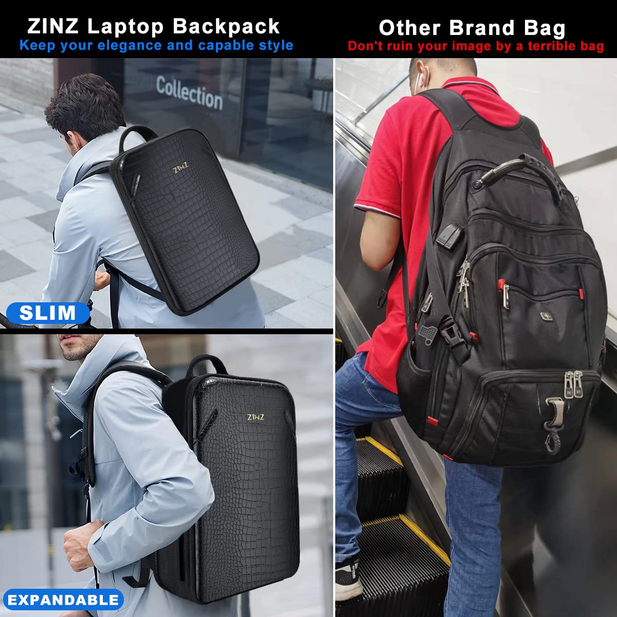 ZINZ Slim & Expandable Laptop Backpack Travel Backpack Compatible with All Model MacBook Air/Pro 13-14 inch XPS 13 Surface 13.5 and Most 13-14 inch NoteBooks,B01K01