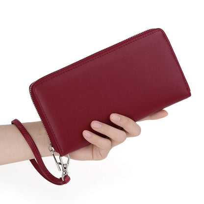 UTO Purses for Women Mother Mum Zip Around Ladies Card Wallet Checkbook Passport Organizer Travel Clutch with Wristlet Synthetic Leather Red