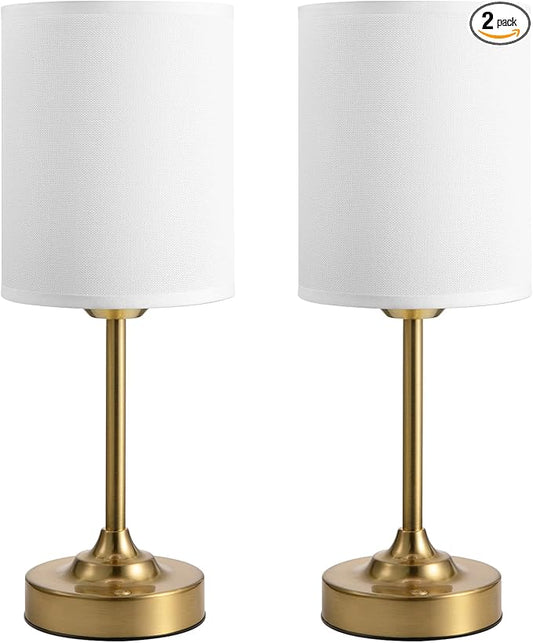 Touch Control Cordlss Table Lamp, USB-C Rechargeable Lamp with Stepless Dimming, 4000mAh Battery Operated Vintage Bedside Lamp for Bedroom, Living Room, Night Light & Emergency Lighting, Brass, 2 Pack
