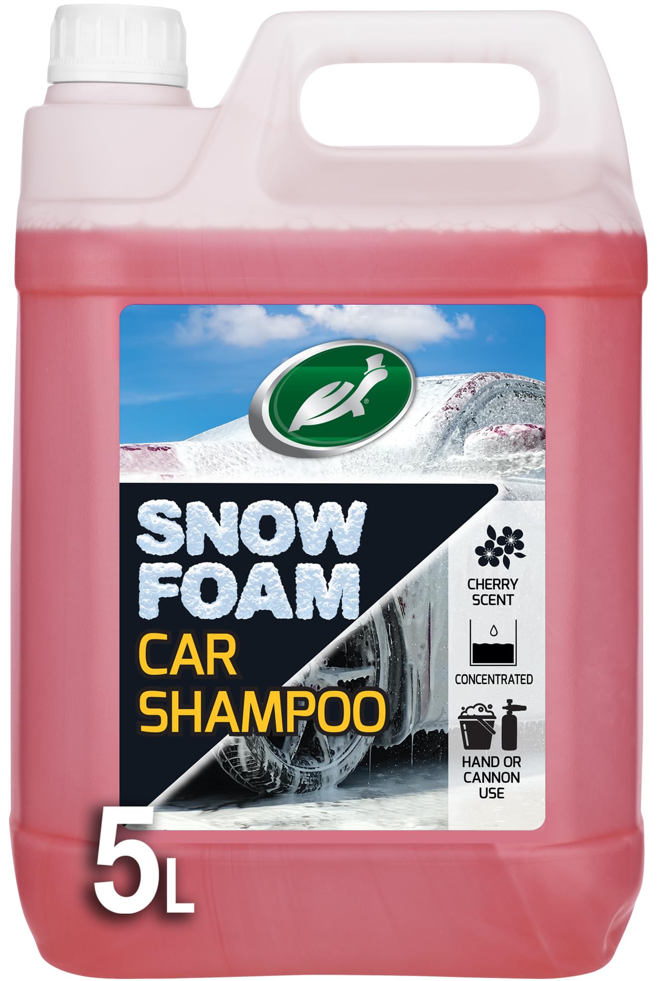 Turtle Wax Snow Foam, Thick, PH balanced Car Shampoo. 5L, Pack of 1, Cherry Scented, Streak Free Formula Safe for All Paint, Tyres, Wheels and Trim, Perfect for Overall Car Cleaning