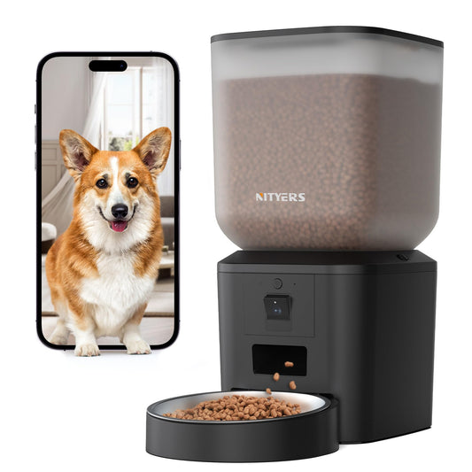 Automatic Dog & Cat Feeder with Camera & WiFi – 8L/34 Cups, 1080P Night Vision, 2.4 & 5G WiFi, 2-Way Talk, 10s Voice Recording, Timed Food Dispenser, Up to 99 Portions, 15 Meals Per Day