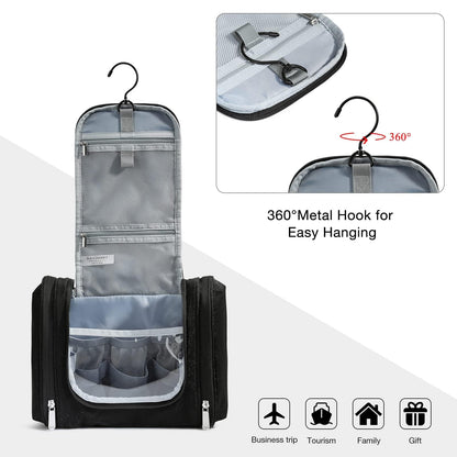 BAGSMART Extra Large Toiletry Bag Hanging Toiletry Bag for Travel, Water-resistant Cosmetic Makeup Travel Bag, Capacity Travel Bag Organizer for Full-size Toiletries, Black-Large