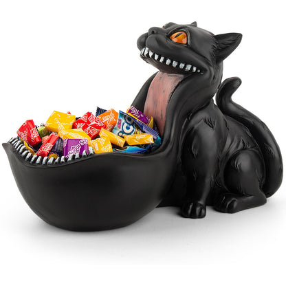 Cat Candy Bowl Gothic Decor Black Cat Statue Decorative Bowl Large Candy Dish for Office Desk Cute Key Bowl for Entryway Table Big Mouth Cat Gifts