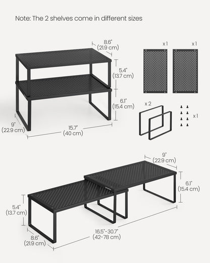SONGMICS Spice Racks, Set of 2 Metal Cabinet Shelf Organizers, Countertop Organizers, Shelf Risers, Stackable, Expandable, Silver UKCS01SV