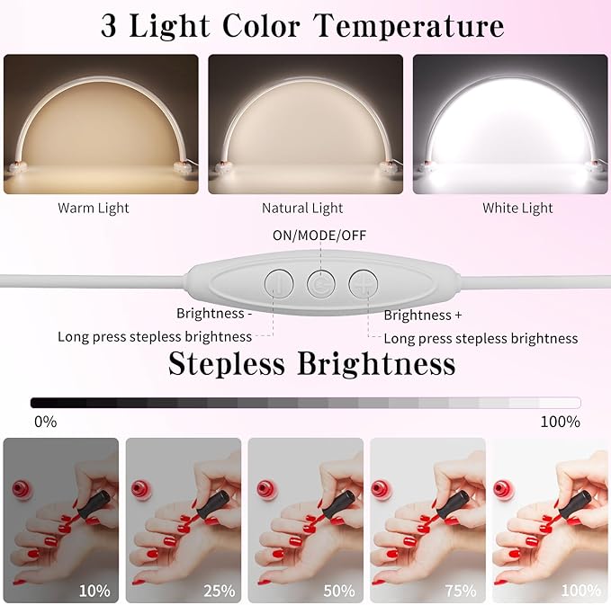 Half Moon Nail Desk Lamp,USB Powered Tri-Color Temperature Brightness Adjustable Arch Light for Moon Light Nail Tech/Handicraft Lighting (Medium Size White)