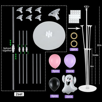 Halloween Ghost Party Balloons Stand Kit 2 Sets with 2 White Ghost Foil Balloons Pink Black and Purple Balloon Centerpiece for Tables for Trick or Treat Baby Shower Horror Birthday Party Decorations