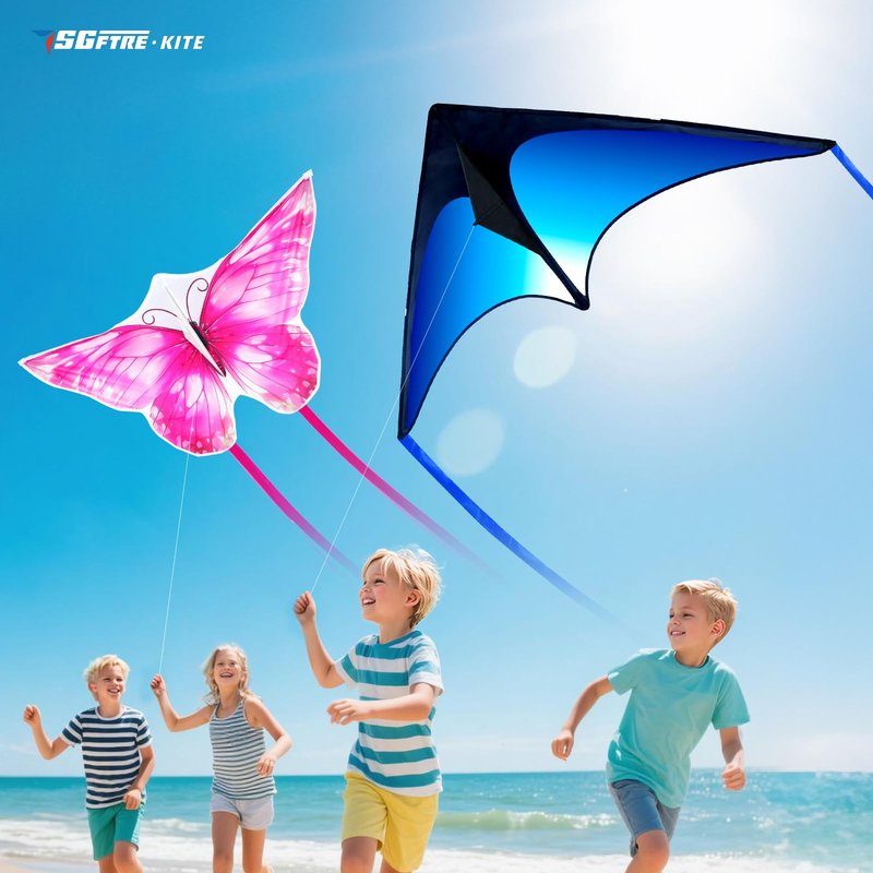 SGftre 3 Piece Set Butterfly Delta Octopus Kites for Kids and Adults，Easy to Fly for Outdoor Adults Children Line Kite for Kids Toy (3 Gradient Grassland+2 Butterfly, 5)