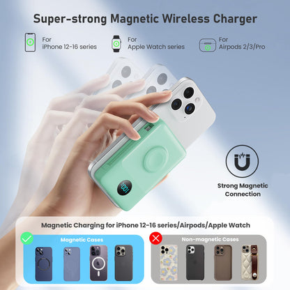Magnetic Portable Charger for iPhone with Built-in Cables, 6-in-1 10800mAh Power Bank with iWatch Charger & LCD Display,25W PD Fast Charging Battery Pack for Magsafe,iPhone 16/15/14/13/12,Apple Watch