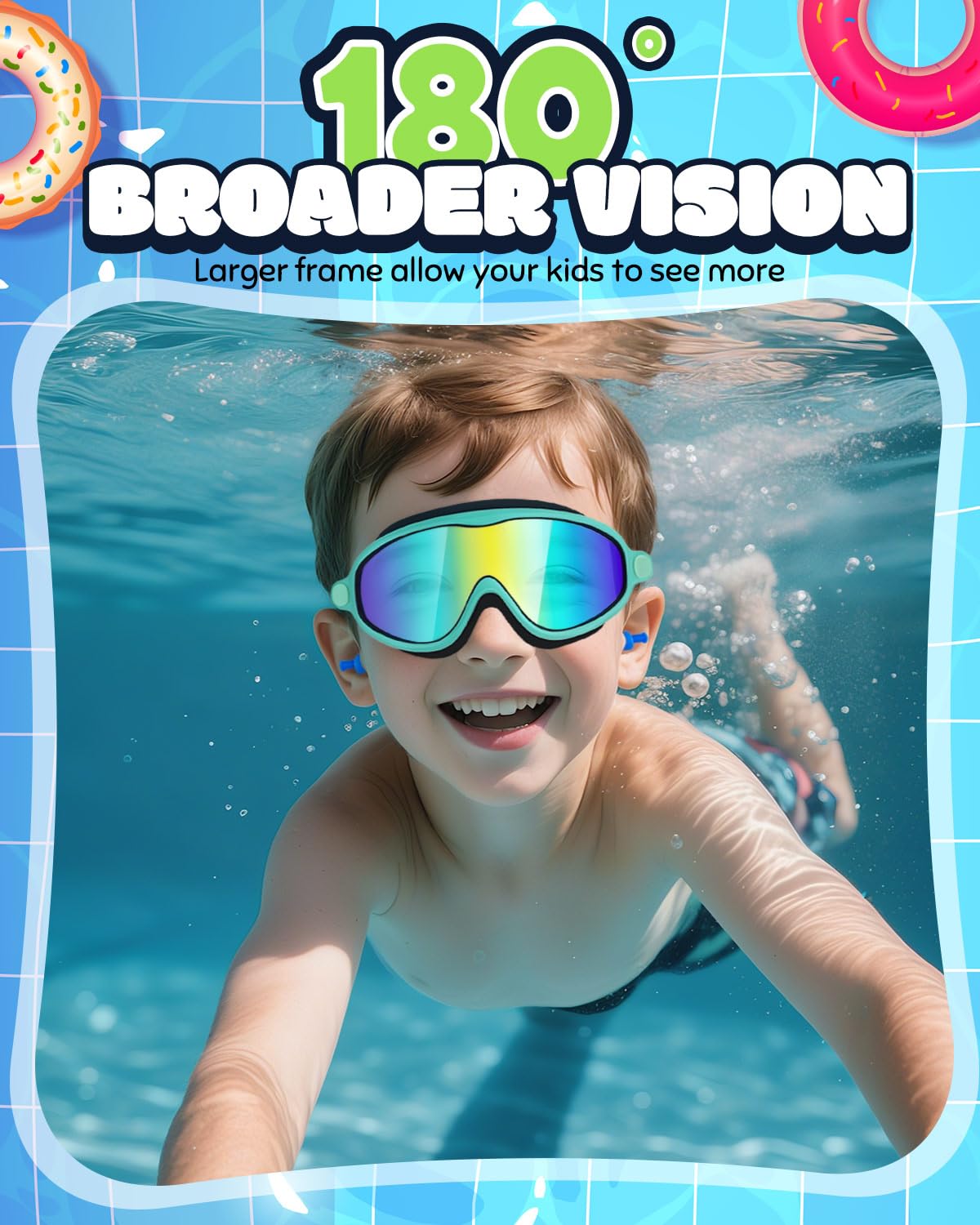 Rantizon Kids Swimming Goggles 2 Pack, Anti Fog&UV Swim Goggles for Boys Girls, No Leak Pool Beach Essentials for kid 3-14 (Black Aqua & Green Aqua)