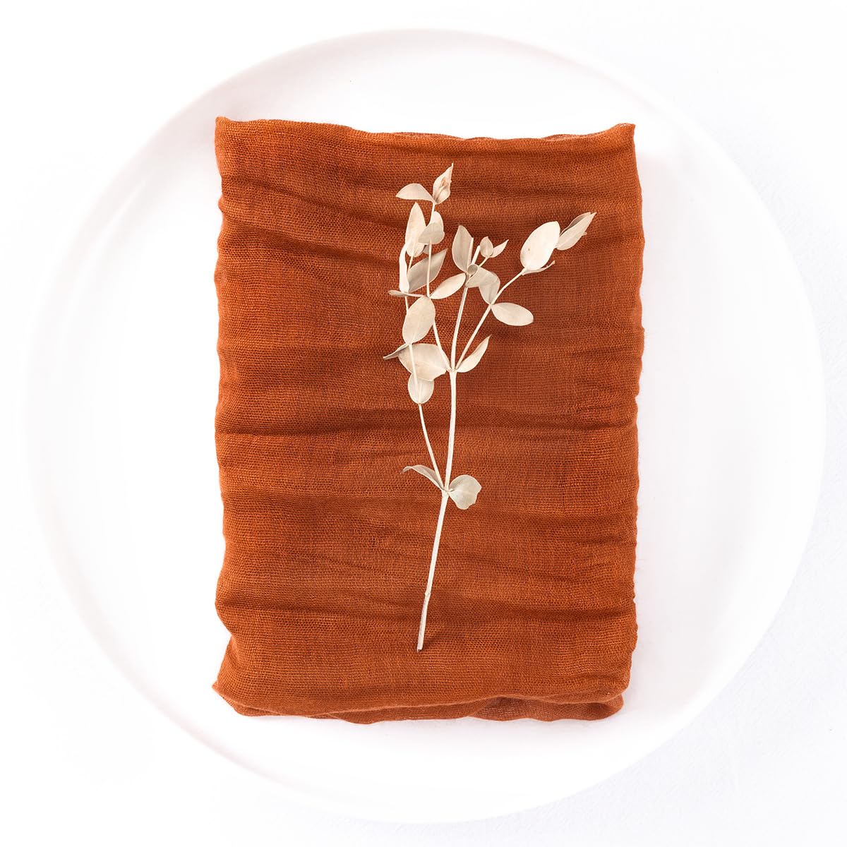DeZerlor 20 Pack Terracotta Cheesecloth Napkins Burnt Orange Fall Cloth Napkins Set of 20 Rust Thanksgiving Table Napkins Bulk 21x21 Inches for Wedding Bridal Baby Shower Dinner Party Decor