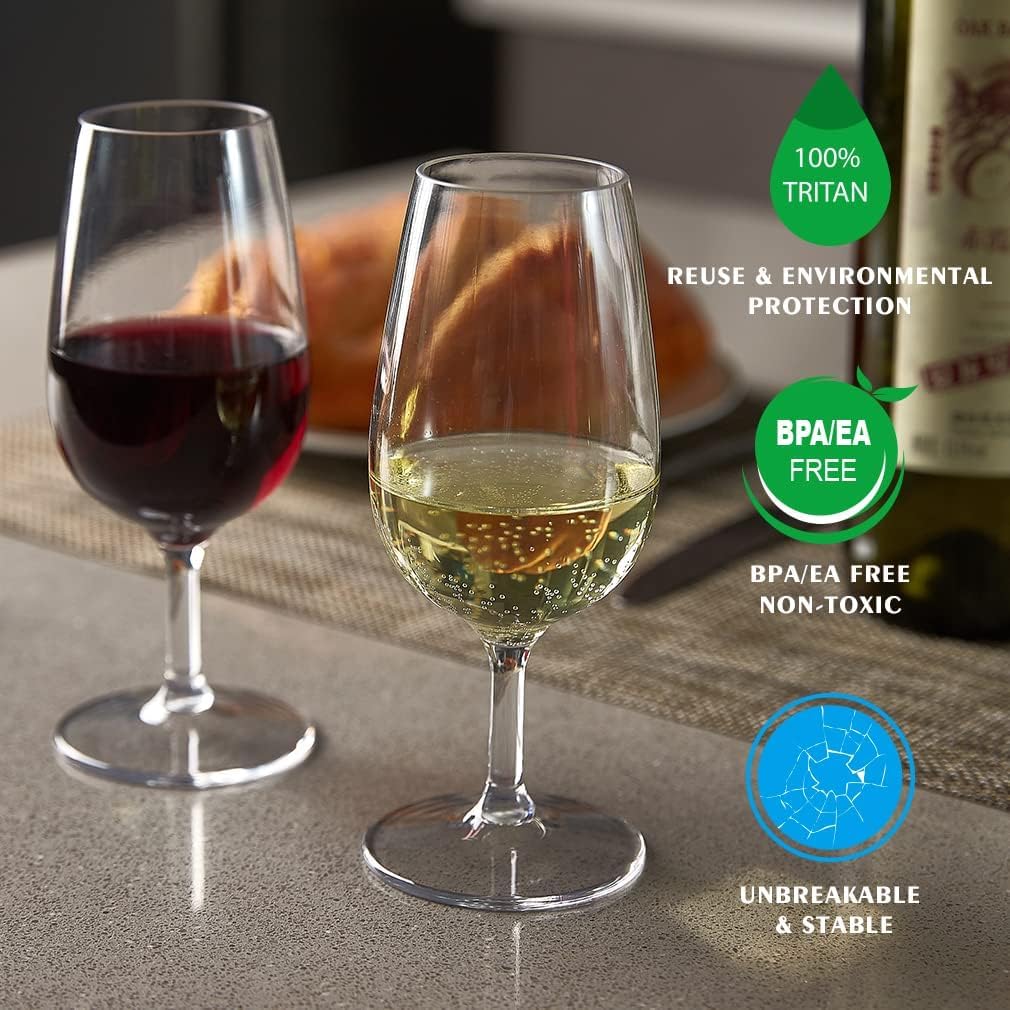 MICHLEY Unbreakable Stemmed Wine Glasses, 100% Tritan Plastic Snifter Glasses, BPA-free & Dishwasher Safe, Small Size 7.8 oz,Set of 4