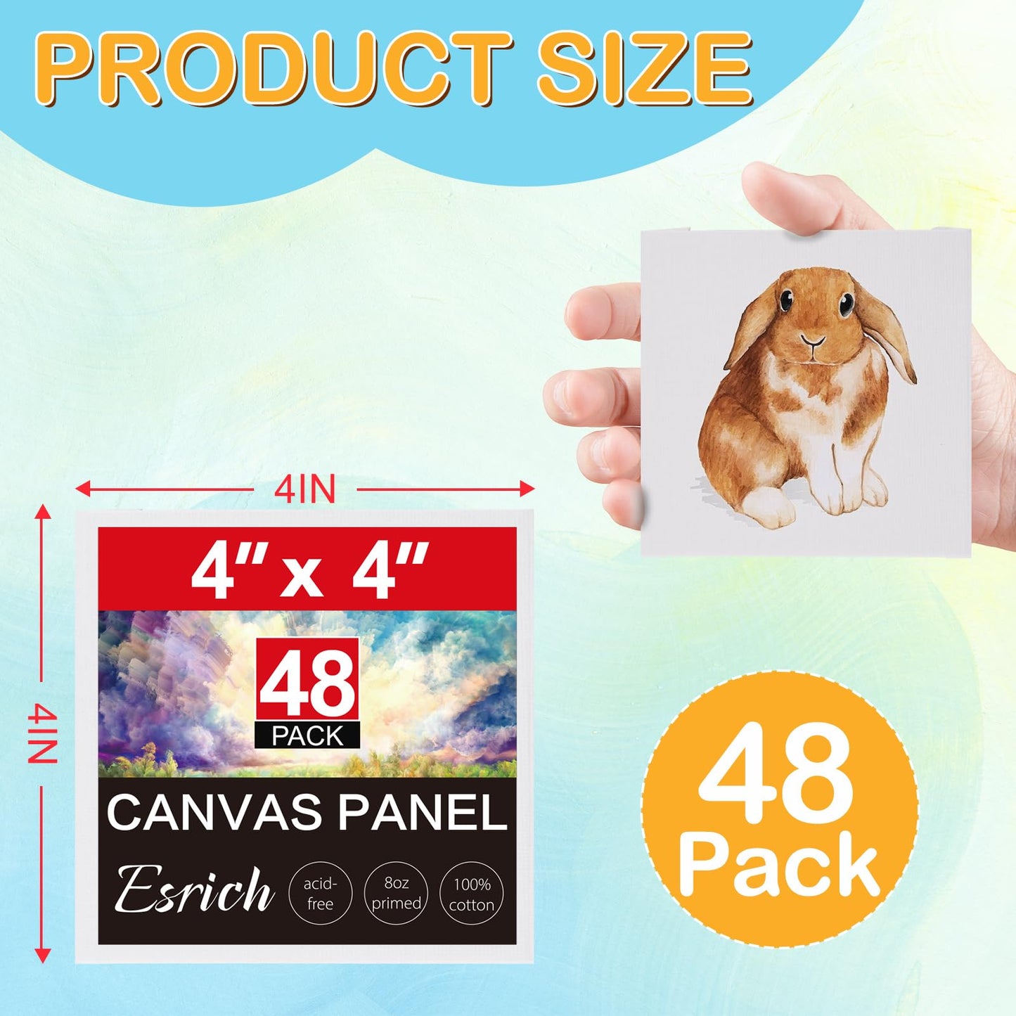 ESRICH Canvas Boards for Painting, 48 Pack Canvases for Painting 4x4 100% Cotton Small Paint Canvas Primed Acid Free Mini Blank Canvas Panels for Oil Paint,Watercolor,Acrylic Paint,Gouache&Tempera.