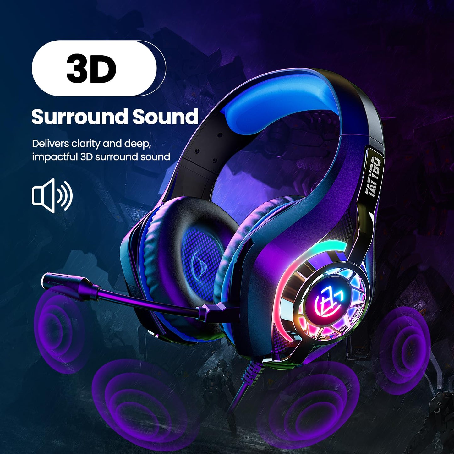 Gaming Headset for PC, Ps5, Switch, Mobile, Gaming Headphones for Nintendo with Noise Canceling Mic, Deep Bass Stereo Sound
