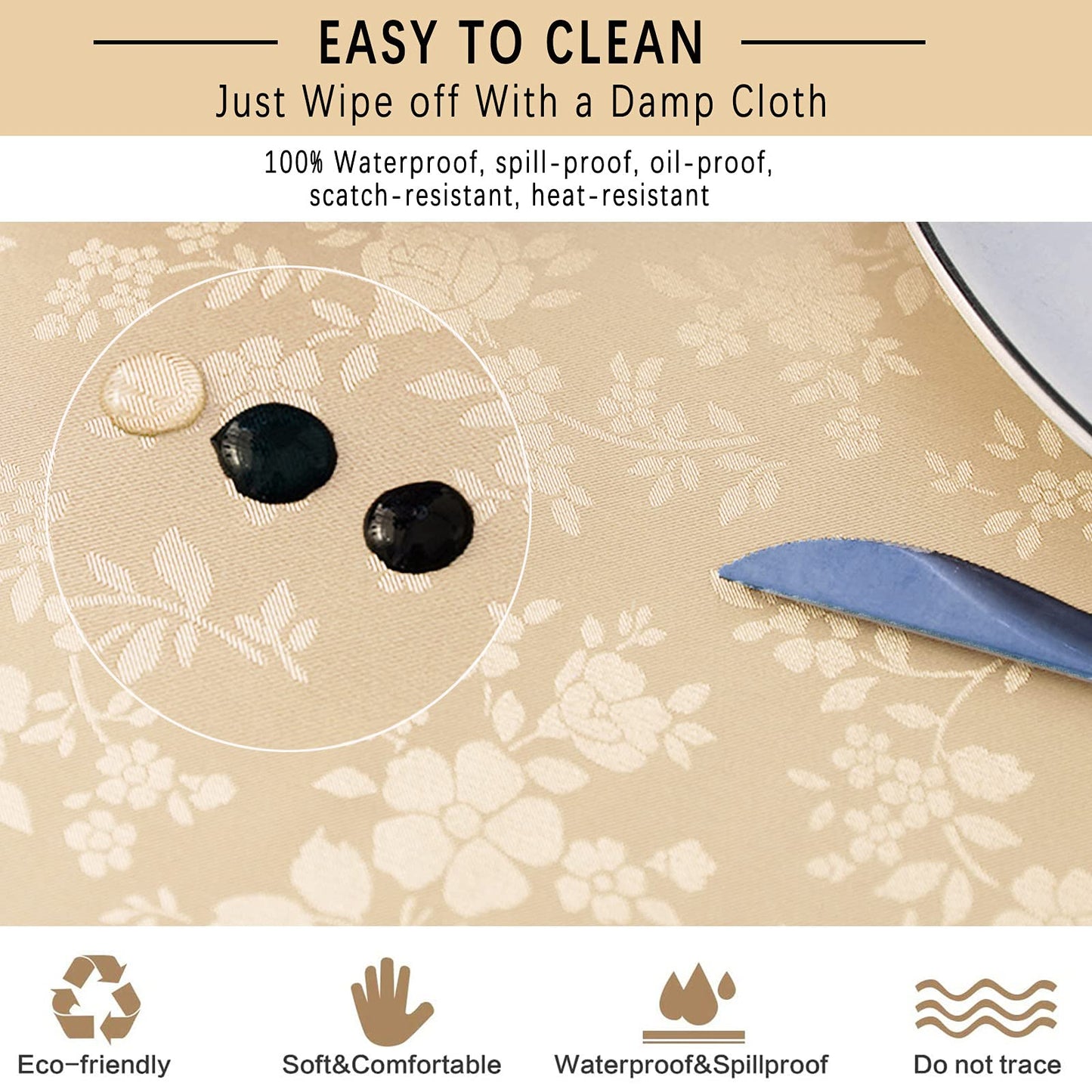 Jeloris Waterproof Vinyl Tablecloth, Square Heavy Plastic Tablecloth, Wipeable Spillproof Oil-Proof Vinyl Table Cover for Kitchen Dining Room (Beige, 60" x 60")