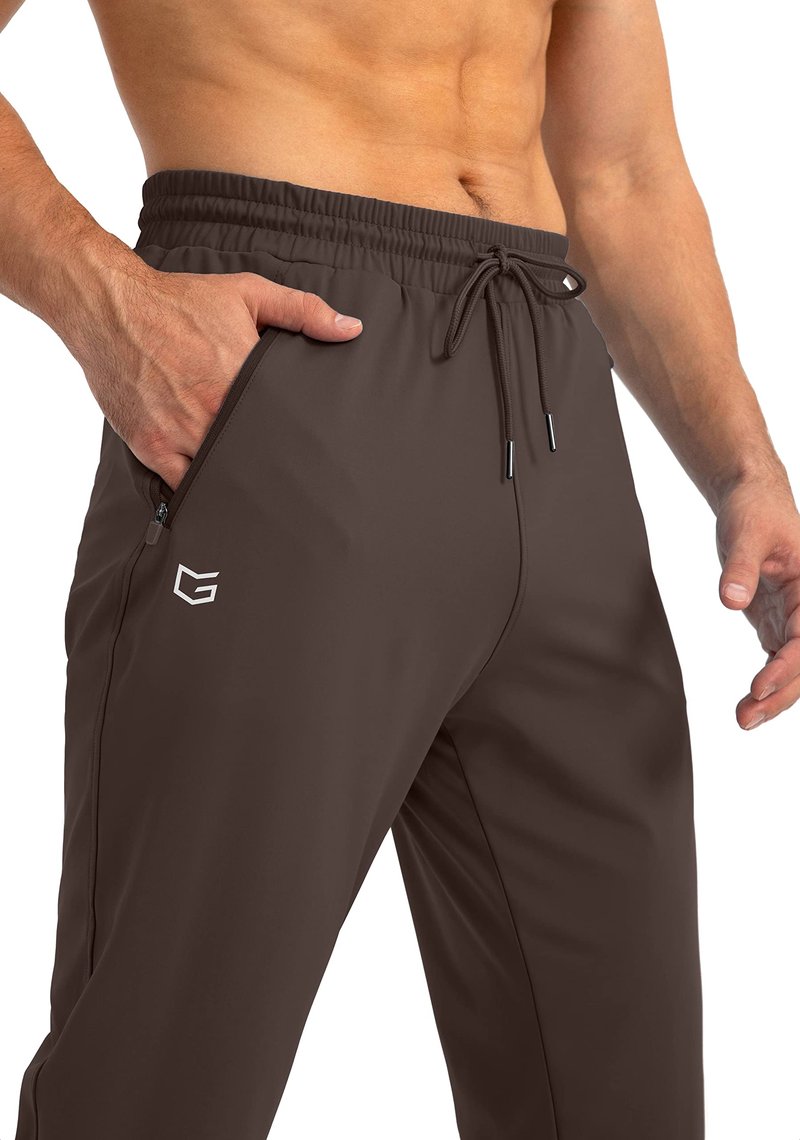 G Gradual Men's Sweatpants with Zipper Pockets Tapered Joggers for Men Athletic Pants for Workout, Jogging, Running (Brown, X-Large)