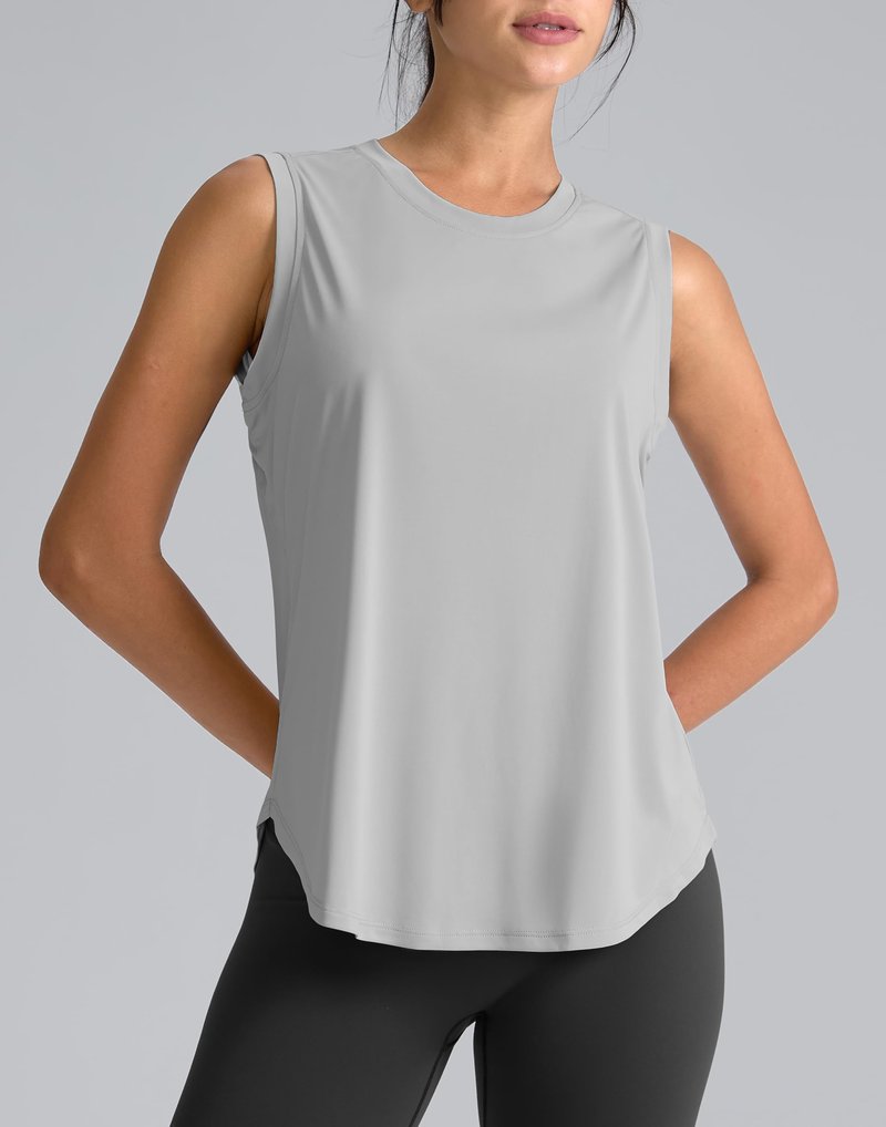 SANTINY Women's Sleeveless Workout Tops Breathable Lightweight Active Tennis Yoga Shirts Athletic Running Tank Tops for Women (Light Grey_XS)