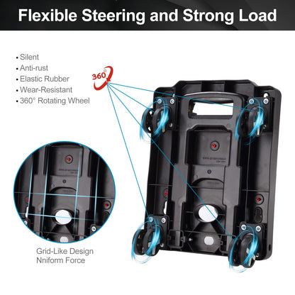 Folding Hand Truck, Lightweight Hand Truck Dolly Foldable,Luggage cart with 4 Rotate Wheels, Utility Cart with Adjustable Handle,Collapsible Dolly for Moving Travel Shopping Airport Office