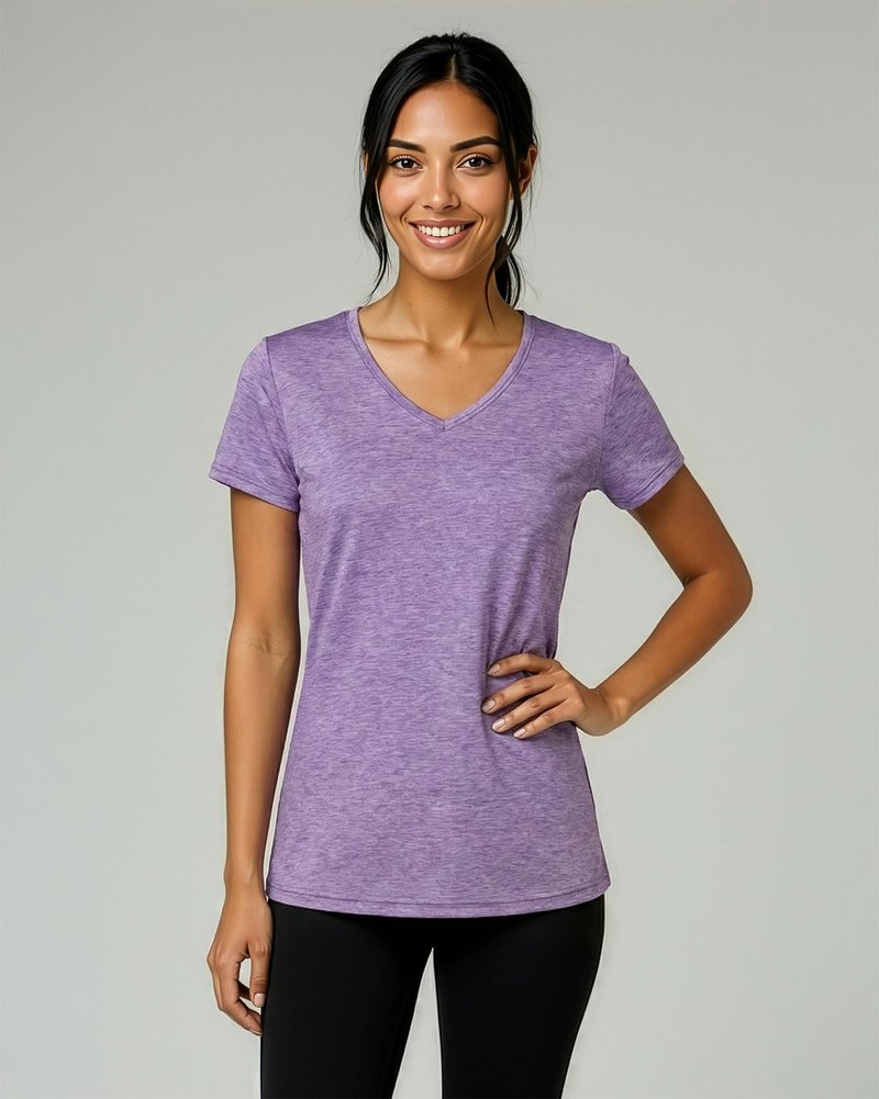 Real Essentials 5 Pack: Women's Dry-Fit Short Sleeve V Neck T Shirt Workout Fitness Yoga Top Tee, Set 7, S