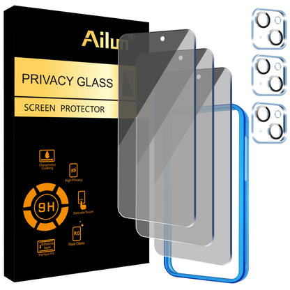 Ailun 2Pack Privacy Screen Protector Compatible for iPhone 14 Pro Max [6.7 inch] + 2 Pack Camera Lens Protector, Anti Spy Private Tempered Glass Film, Case Friendly, [9H Hardness] - HD