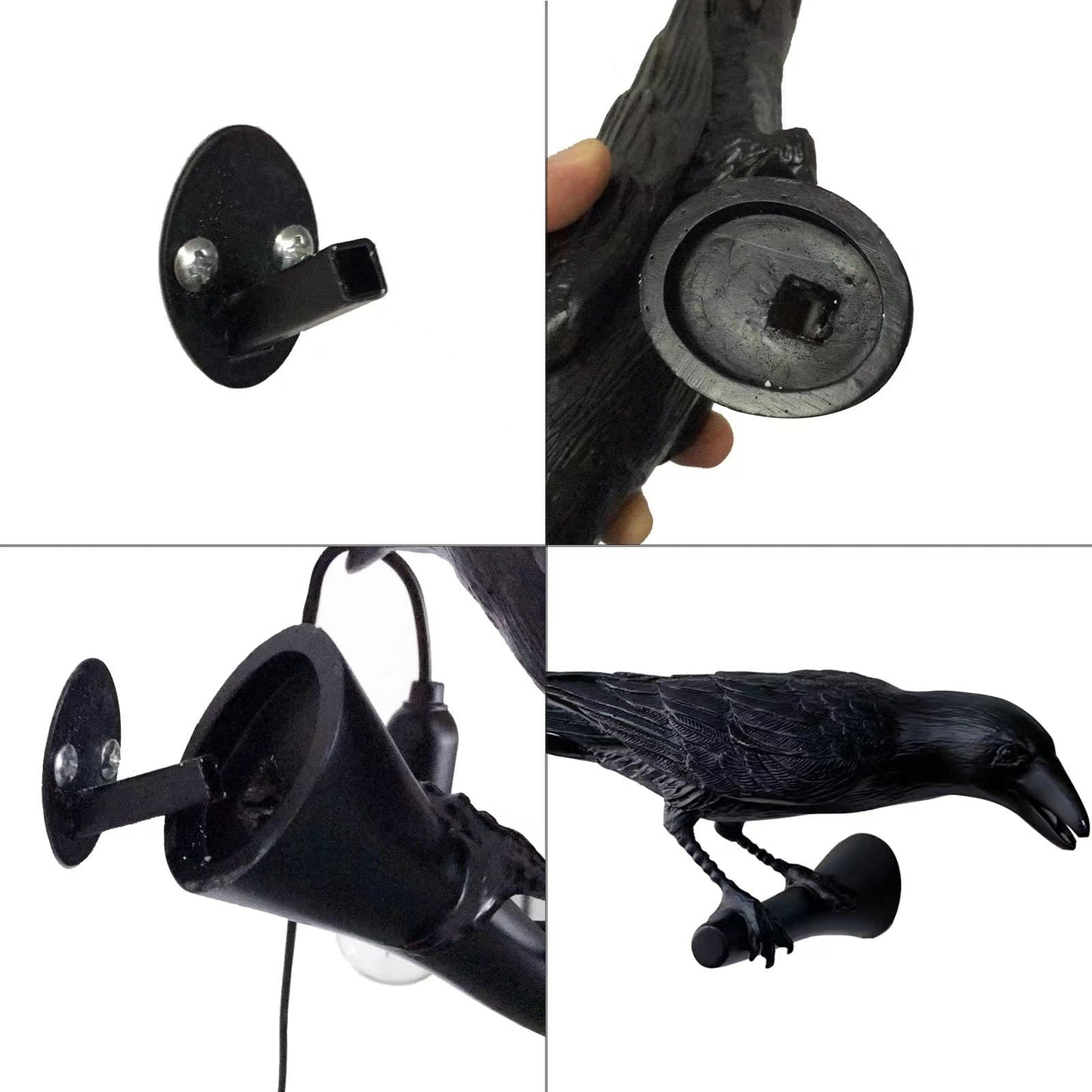 NorDiem Crow Wall Lamp, Unique Gothic Raven Birds Wall Sconce Light for Bedside Bedroom Living Room Farmhouse Decor (Left Black Wall Lamp)