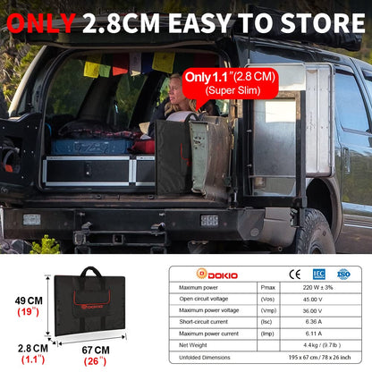 DOKIO 200W 36V Black Portable Solar Panels Kit Folding Solar Charger for 24v Batteries/Power Station AGM LiFePo4 RV Camping Trailer Car Marine