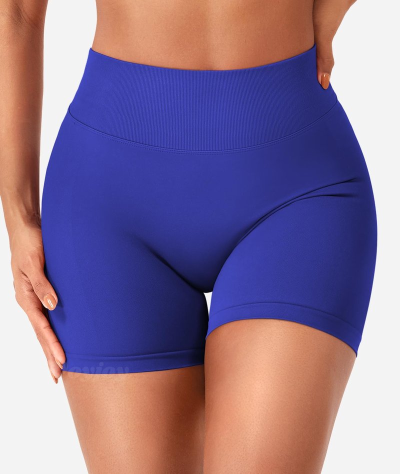 VOYJOY Women Workout Impact Shorts 3.6" V Back High Waist Scrunch Butt Lifting Seamless Gym Biker Shorts Deep Sea XS