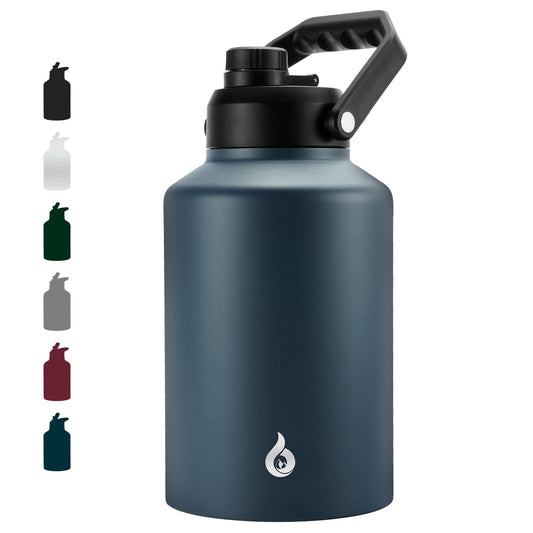 BJPKPK One Gallon(128 oz) Insulated Water Bottle, Dishwasher Safe Stainless Steel Thermo, BPA Free Jug with Ergonomic Handle & Anti-slip Bottom, Large Water Bottle, Navy Blue