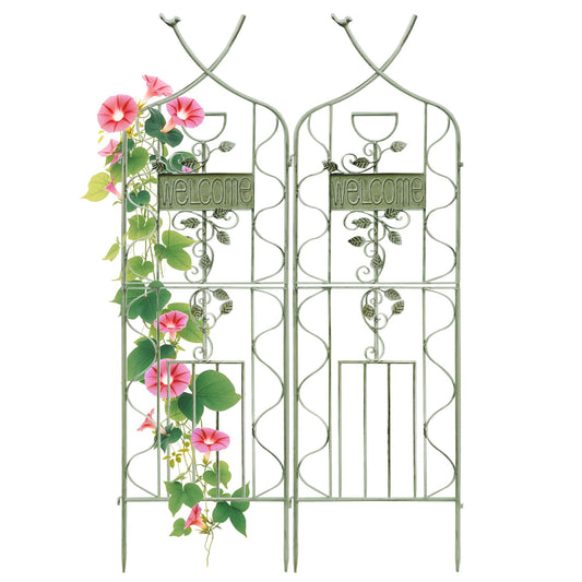 LZRS 2 Pack 59.5 * 18in Rustic Iron Arch Decoration Garden Trellis with Metal Coating – Perfect for Supporting Climbing Plants Outdoor, Roses, Vines, Flowers, and Vegetables, Antique Green